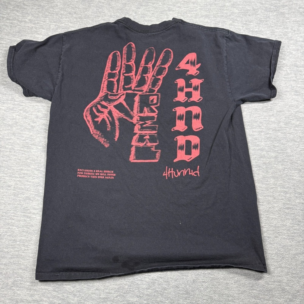 4Hunnid T-Shirt Men L Black 4 Real Hand Graphic YG Zumiez Exclusive Streetwear T